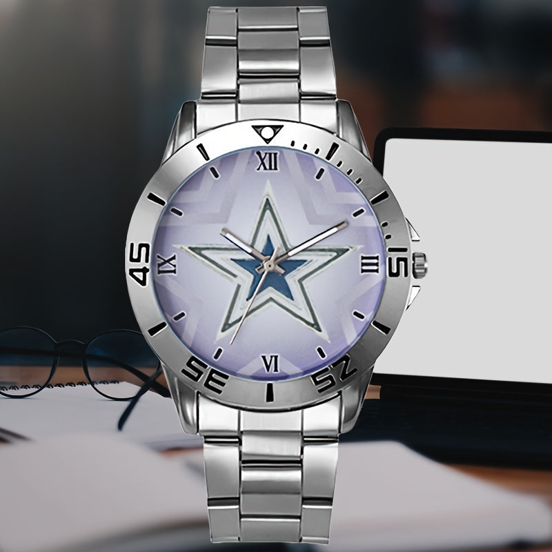 Montre à quartz pour homme avec bracelet en acier inoxydable, cadran rond simple et décontracté, montre-bracelet analogique classique en métal, cadeau pour homme, argenté