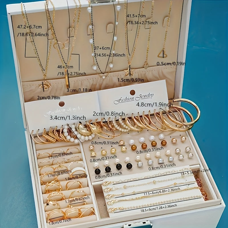 Ensemble de 86 bijoux fantaisie avec perles pour femme – Collier, bracelet, bagues et boucles d'oreilles avec breloques cœur, papillon, étoile et lune, accessoires de mode bohème pour fête, vacances, rendez-vous ou usage quotidien, idée cadeau