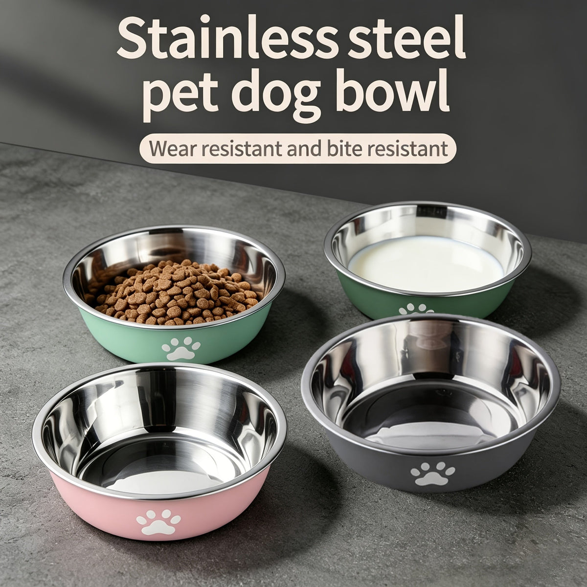 Stainless Steel Pet Bowl with Non-Slip Base β Colorful Printed Food & Water Dish for Cats and Dogs, Durable Easy-Clean Feeding Bowl for Small Medium Large Pets