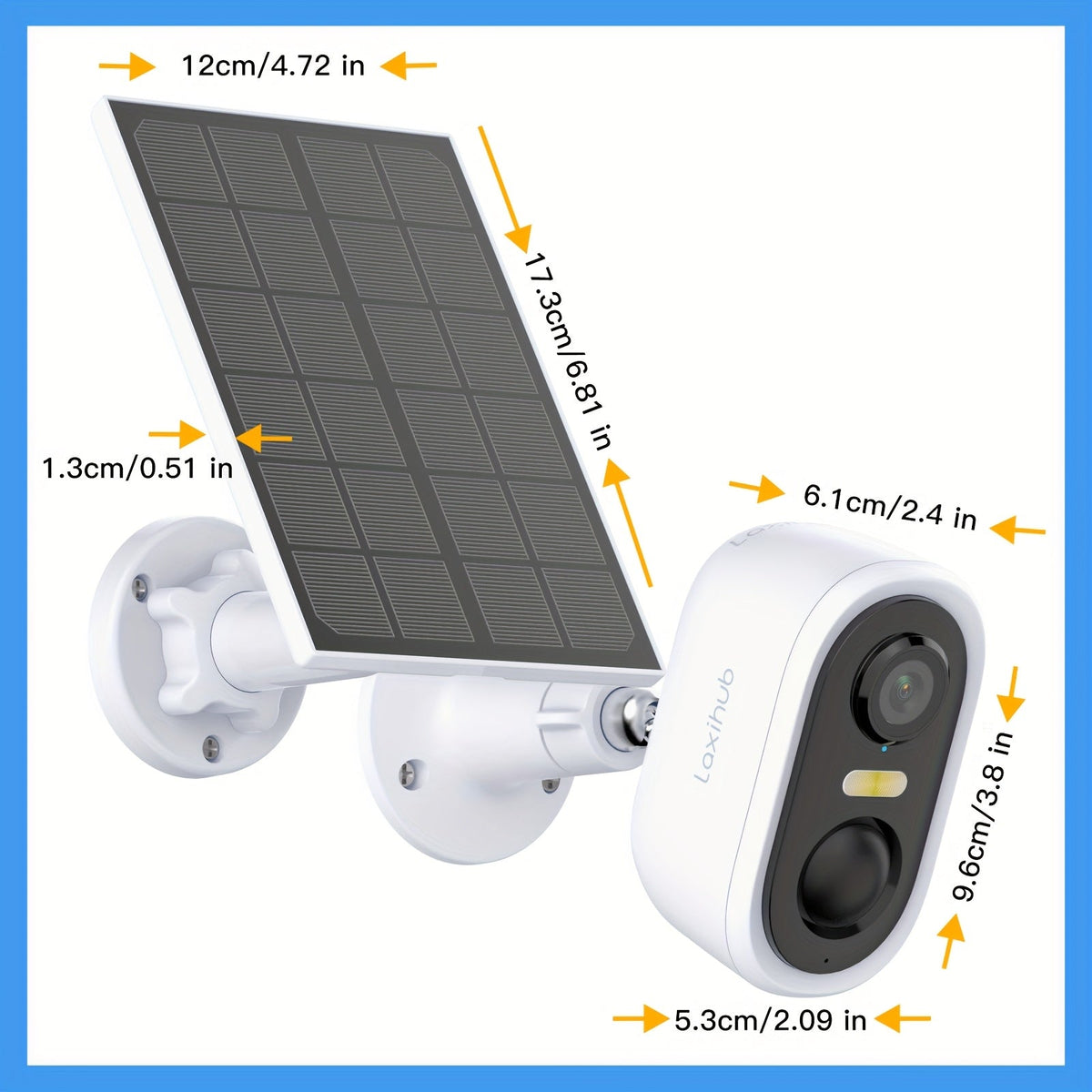 Caméra de sécurité extérieure solaire 3MP 1296P FHD – Batterie rechargeable, WiFi 2,4 GHz, détection de mouvement IA, projecteur, étanchéité IP65, vision nocturne couleur, audio bidirectionnel, stockage Cloud et carte SD