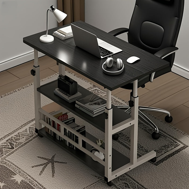 Bureau pliant à roulettes à 3 niveaux, hauteur réglable, plateau extensible, étagère de rangement pour ordinateur portable, bureau à domicile, chambre, salon, table d'ordinateur