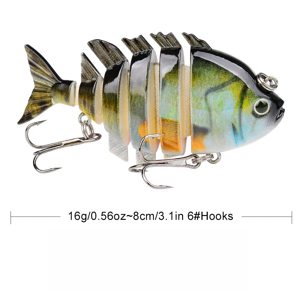 Lot de 4 leurres de pêche articulés Swimbait – Appât de surface rigide réaliste type perche avec hameçons triples, 8,9 cm / 24 g, leurres réalistes type crapet et poisson-soleil pour la pêche au bar en eau douce et en eau salée