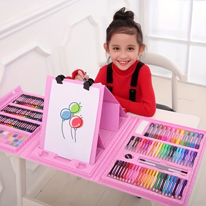 Set de 228 pièces pour activités artistiques pour enfants, kit de dessin et peinture de luxe avec pastels à l'huile, crayons de cire, feutres colorés et acryliques, pinceaux aquarelle et bloc à dessin, cadeau pour enfants