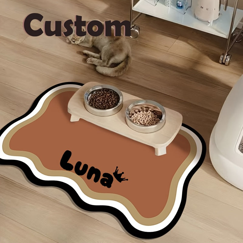 Personalized Pet Feeding Mat - Custom Name Quick-Dry Absorbent Dog & Cat Food Mat, Anti-Splash Paw Print Design Easy-Clean Food Tray Mat, Customizable Pet Gift for Dog Cat Owners