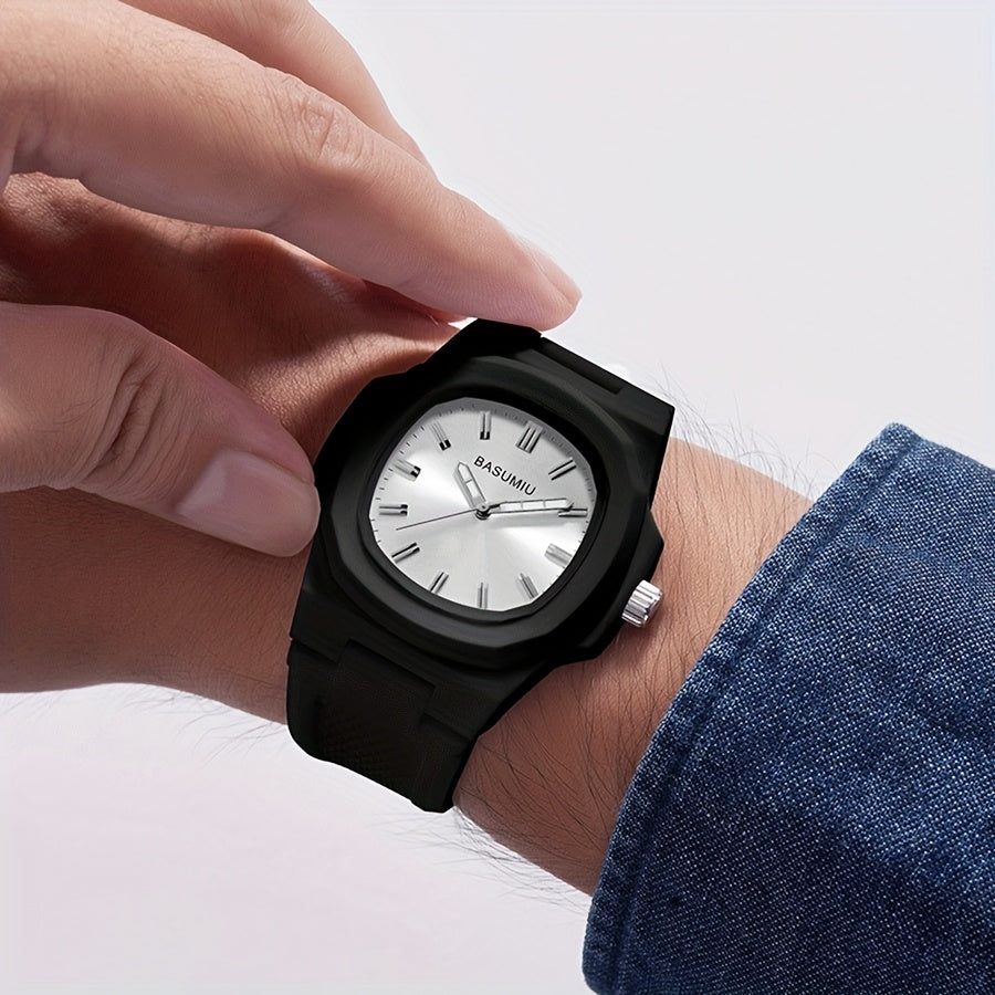 Montre à quartz pour homme avec bracelet en silicone décontracté, boîtier en alliage de zinc, cadran ovale et affichage analogique à aiguilles - Montre légère et tendance pour le quotidien, idée cadeau pour homme, petit ami ou père