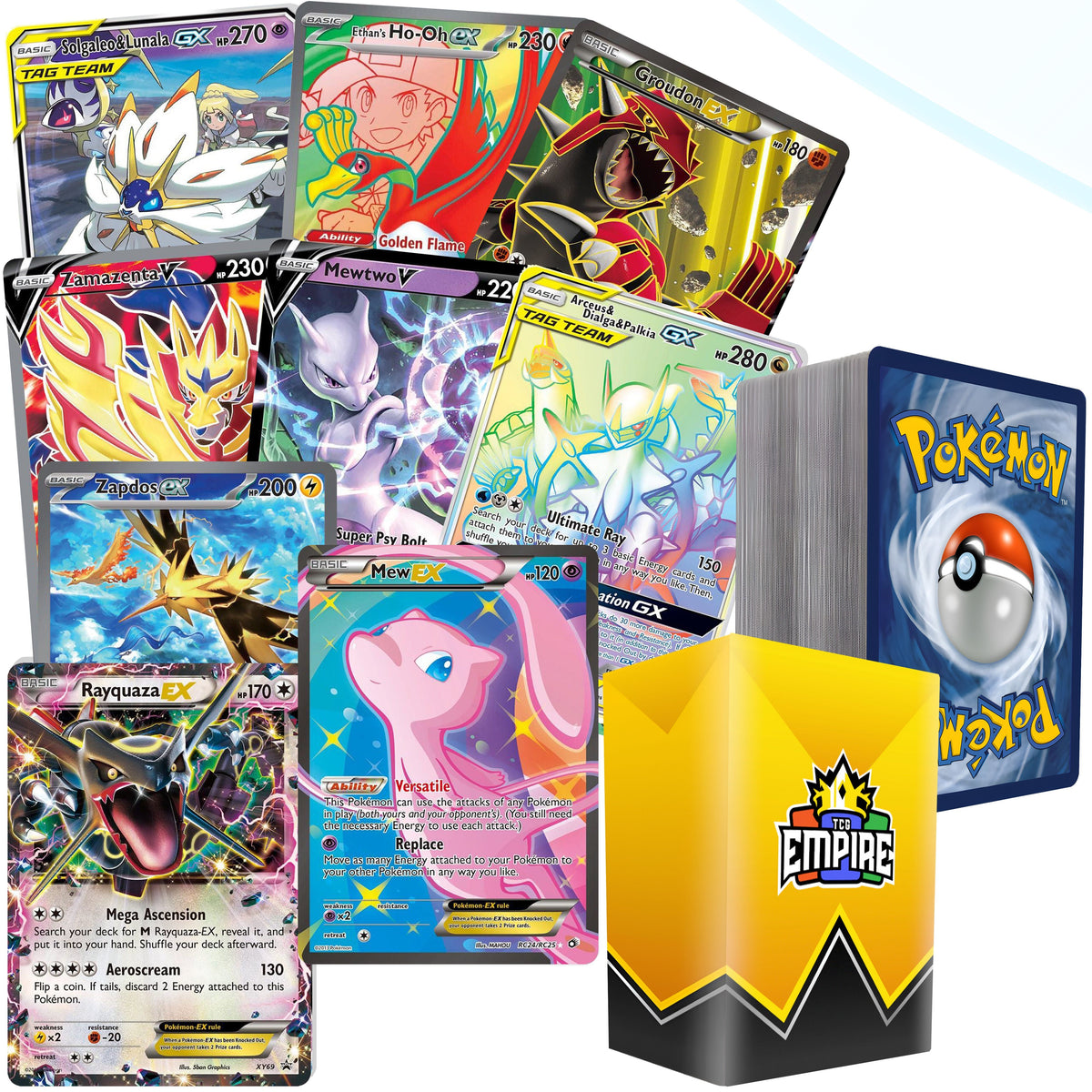 Lot de combat Ultra Rare Pokémon Légendaires et Fabuleux – 100+ cartes JCC authentiques – 1 carte Ultra Rare Légendaire ou Fabuleuse garantie | Mewtwo Lugia Arceus Rayquaza | Holos et Rares | Cadeau pour enfants et collectionneurs