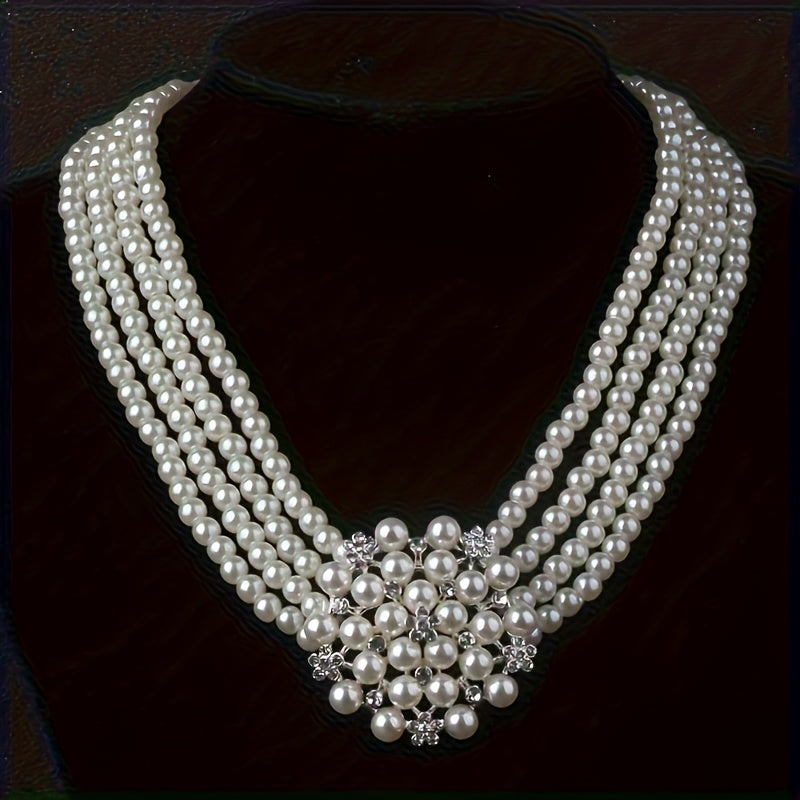 Parure de luxe collier et boucles d'oreilles pour femme – Bijoux plaqués argent perlés pour mariage, soirée et spectacle, accessoires de robe élégants
