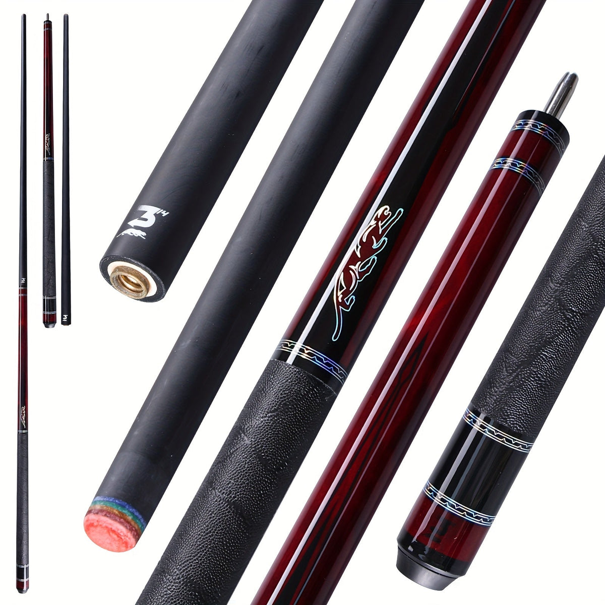 Queue de billard en fibre de carbone PREDAIDR série SP 58" – Queue de billard professionnelle à faible déflexion, procédé 12,5 mm, grip en cuir, joint 3/8x8, 19-20 oz