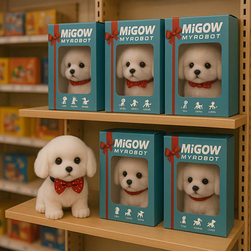 Chiot Labrador blanc interactif en peluche, jouet robotique qui marche, aboie et remue la queue, animal de compagnie électronique réaliste, idée cadeau pour anniversaire, Noël, fêtes, garçons et filles de 3 ans et plus