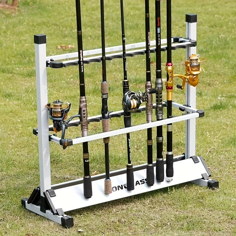 Support de cannes à pêche portable pour 24 cannes, en alliage d'aluminium résistant à la rouille avec poignées rembourrées - Rangement léger pour garage, chalet, chambre et équipement de pêche