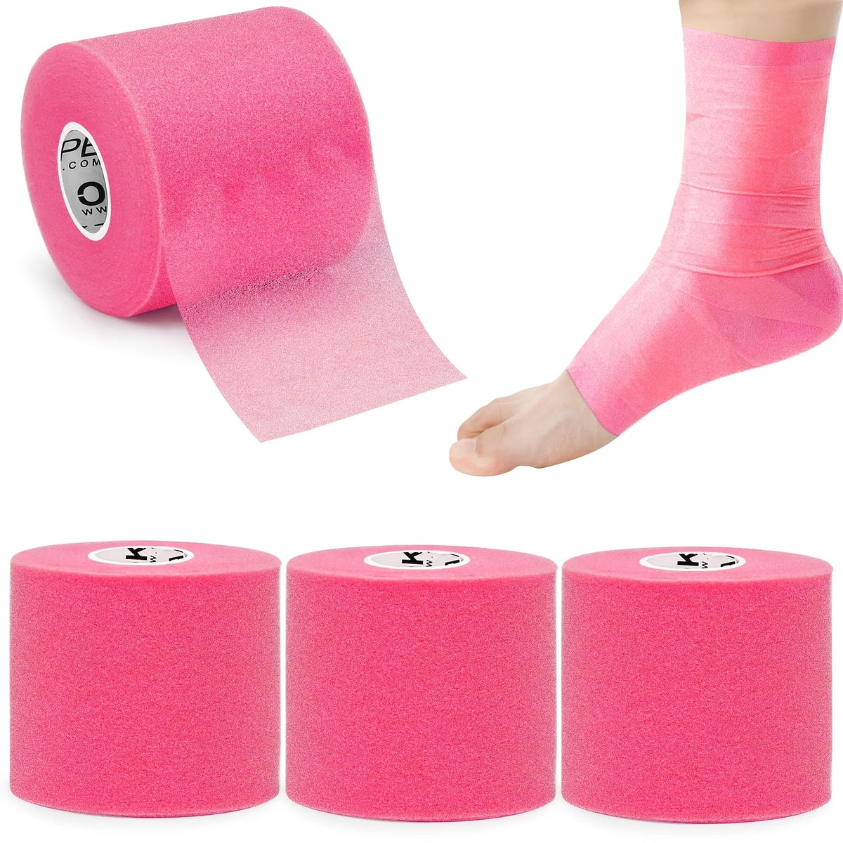 Bande de mousse protectrice (sous-bandage) OK TAPE pour le sport, 4 rouleaux - Protection pour chevilles, poignets, mains et genoux, 7 cm x 27,5 m par rouleau