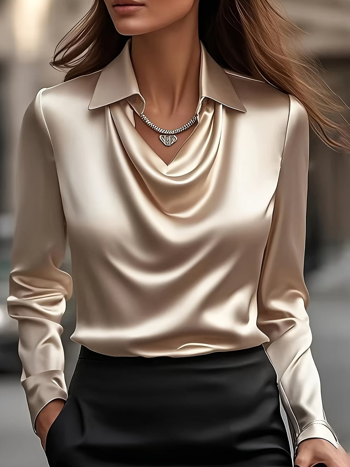 Chemise ample à col montant pour femme, haut à encolure danseuse, couleurs rose champagne, rouge, bleu, bordeaux, tailles S, M, L, XL, XXL, chemisier décontracté