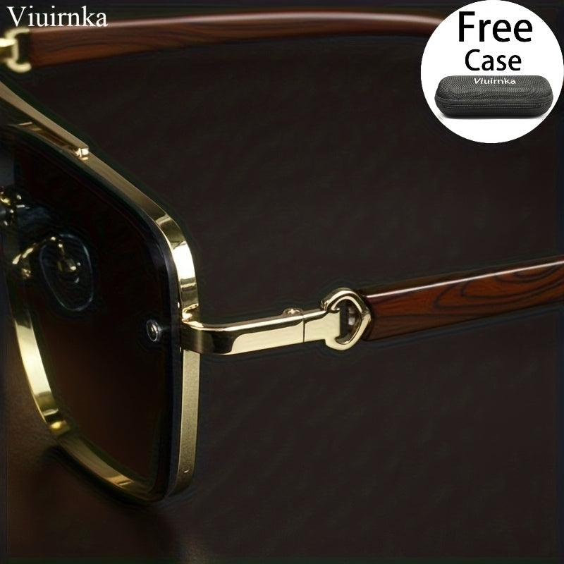 Lunettes de soleil carrées UV400 avec étui pour hommes et femmes – Monture rétro à double pont effet bois, lunettes unisexes style polarisé pour la conduite, les voyages, la plage et le style urbain, 7 couleurs
