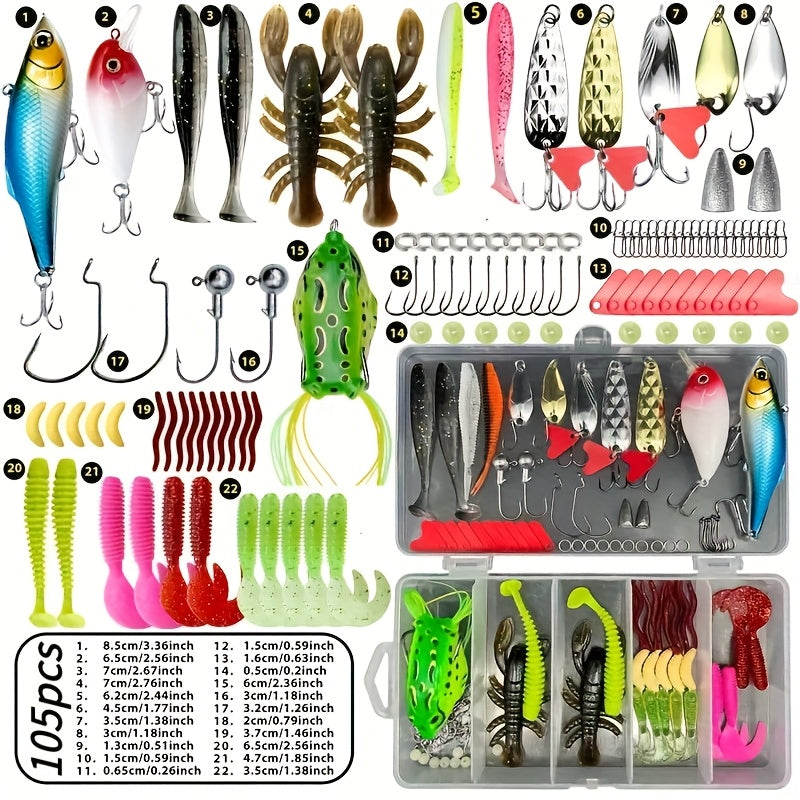 Kit d'articles de pêche complet pour eau douce, de 83 à 409 pièces – Spinnerbaits, crankbaits, têtes plombées, plombs, hameçons et mallette de rangement, assortiment ultime de leurres pour la pêche au bar pour débutants et professionnels
