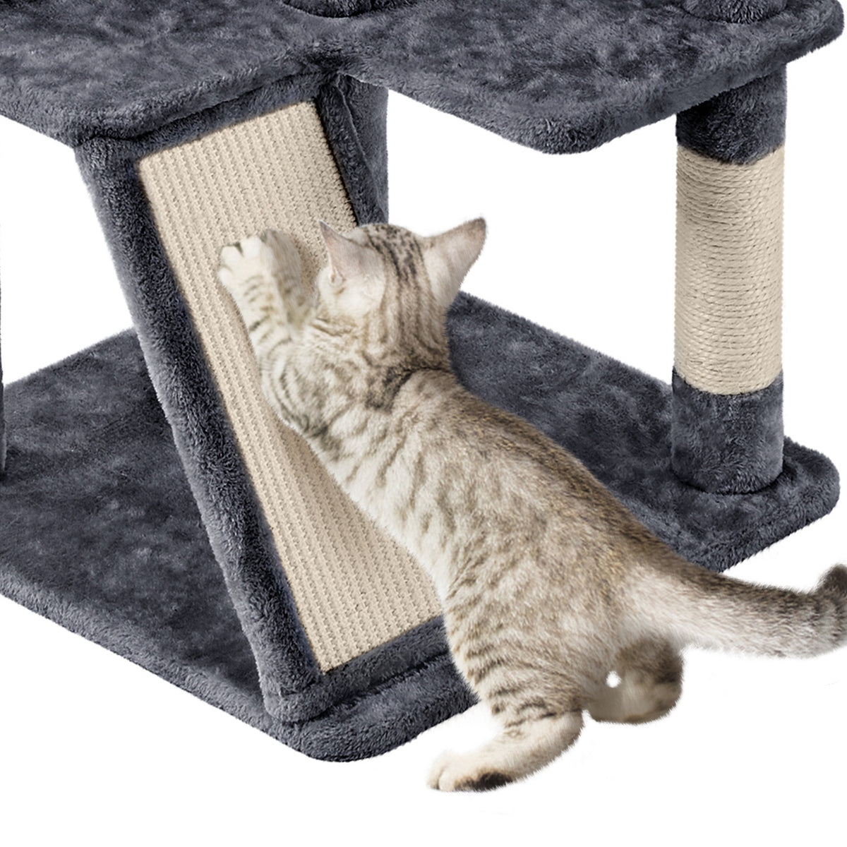 Arbre à chat multiniveaux de 145 cm avec 2 niches – poteaux à griffer en sisal, balle suspendue, plateforme ronde et échelle pour chatons et petits chats d'intérieur, 6 couleurs, cadeau de Noël pour les amoureux des chats