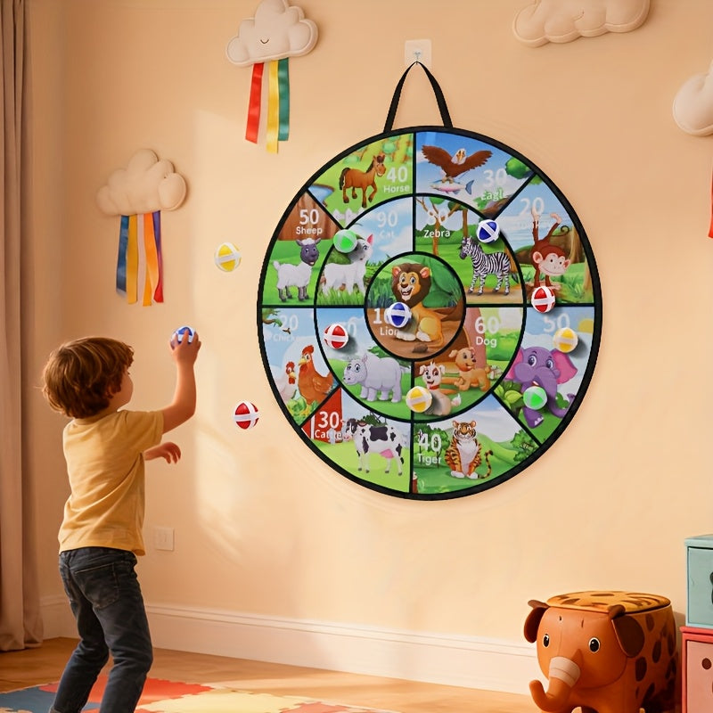 Jeu de cible à balles scratch pour enfants de 74 cm avec 12 balles - Grande cible animale double face pour activités intérieures et extérieures, jeu de fête pour garçons et filles, cadeau amusant pour l'été, un anniversaire, Noël ou Halloween