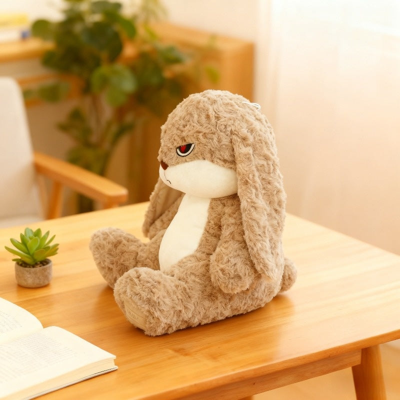 Peluche lapin pour animaux de compagnie avec yeux vifs, oreilles duveteuses, douce et câline, jouet interactif pour chats, chatons, chiens et chiots - Modèle lapin diable aux longues oreilles