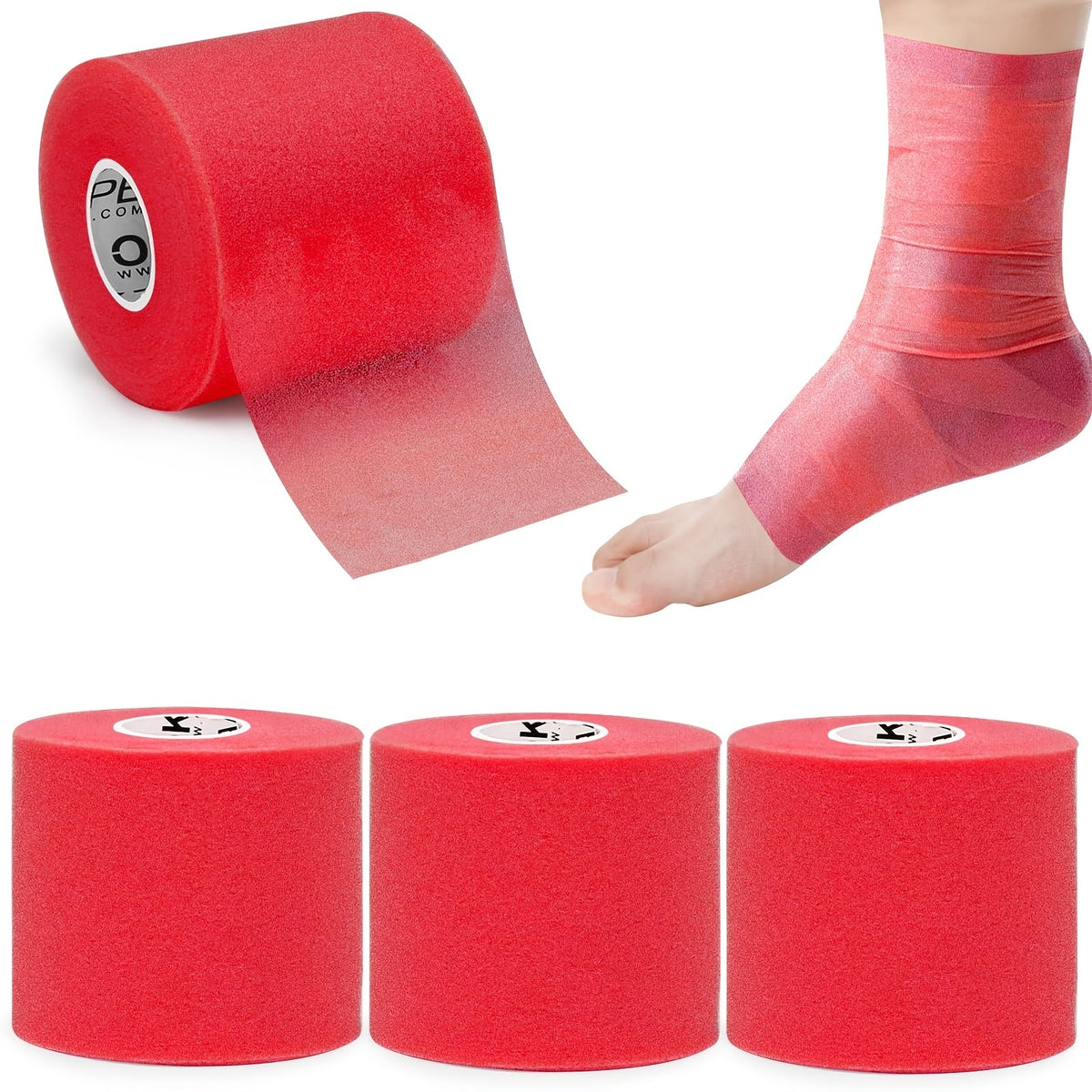 Bande de mousse protectrice (sous-bandage) OK TAPE pour le sport, 4 rouleaux - Protection pour chevilles, poignets, mains et genoux, 7 cm x 27,5 m par rouleau
