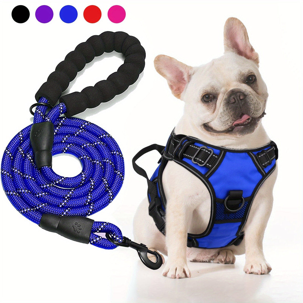 Ensemble harnais anti-traction et laisse pour chien – Harnais gilet réglable en tissu Oxford réfléchissant avec laisse à poignée rembourrée de 1,5 mètre pour chiens moyens à grands, boucles à dégagement rapide, tailles S à XL, 5 couleurs