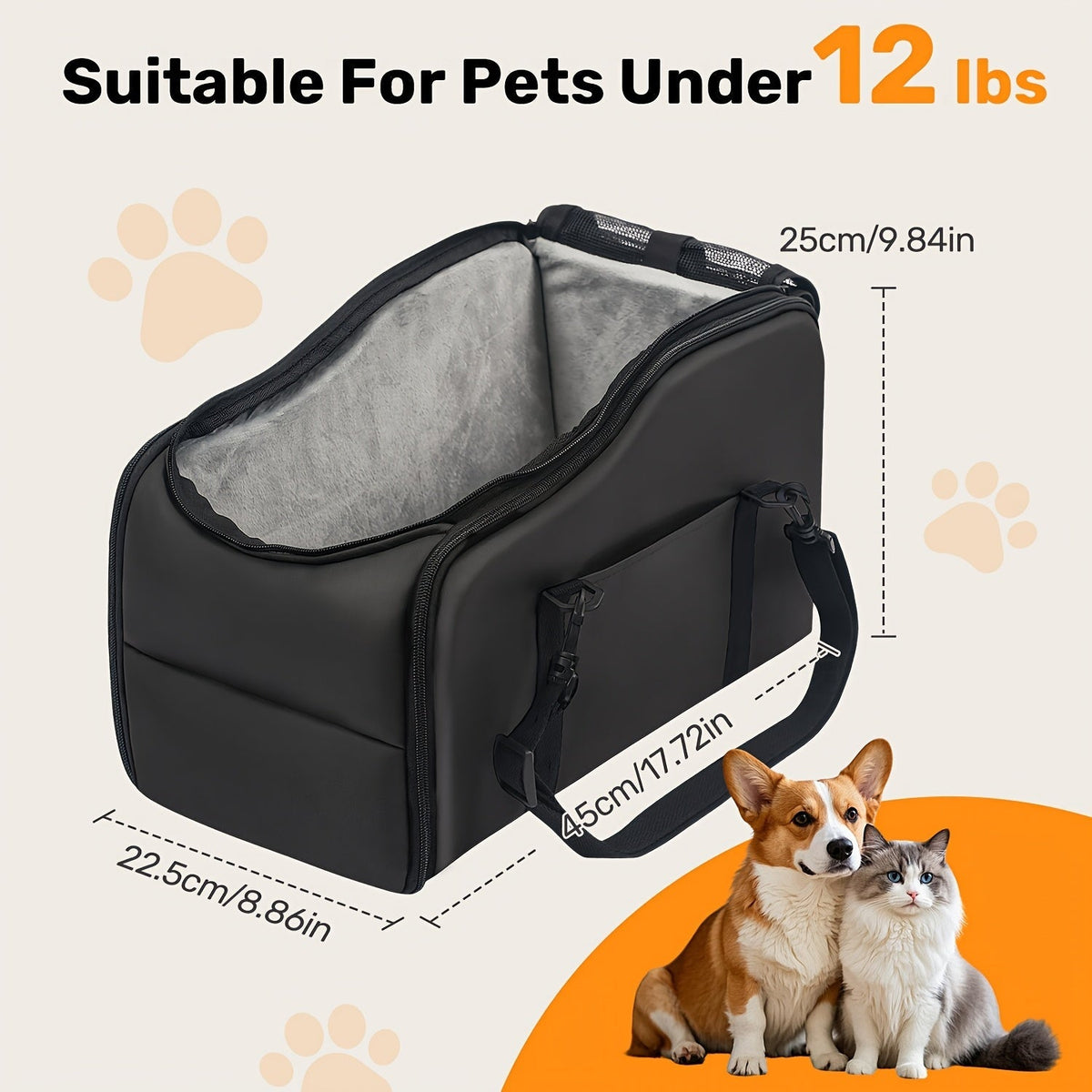 Siège auto rehausseur pour animaux avec harnais de sécurité – Coussin de transport pour chiens et chats pour console centrale, lit de voyage portable, construction robuste facile à nettoyer, plusieurs coloris