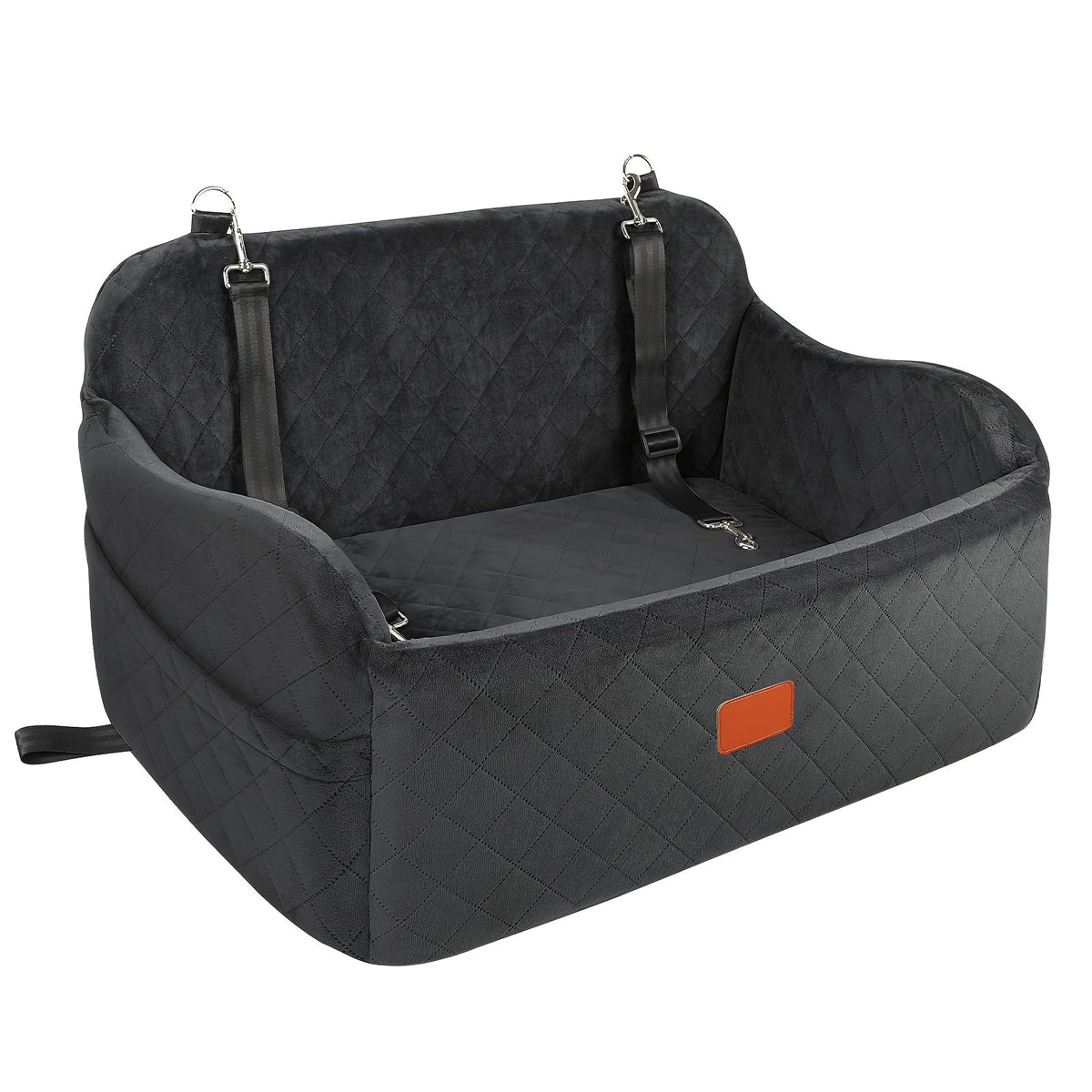 Siège auto pour chiens de taille moyenne à grande – Panier de voyage lavable en mousse à mémoire de forme pour animaux avec passage pour ceinture de sécurité, sangles réglables et installation en 3 points, Gris Noir Marron Tout Noir Noir Gris