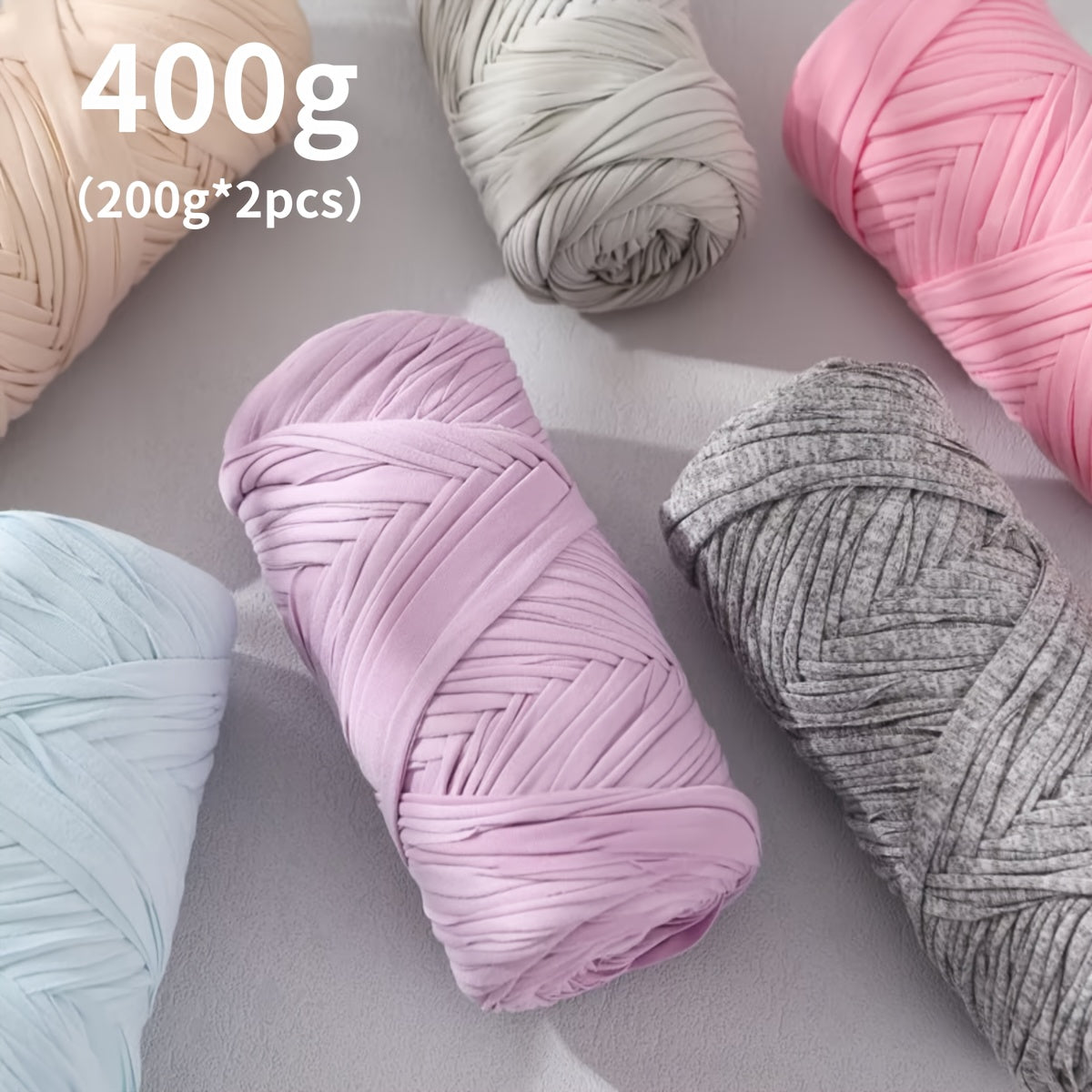 Fil de coton pour t-shirt 400 g (2 x 200 g) mélange de coton épais en 49 couleurs – Fil épais et doux pour paniers au crochet, sacs, tapis, projets de macramé et tricot – Fil de loisirs créatifs idéal pour les débutants