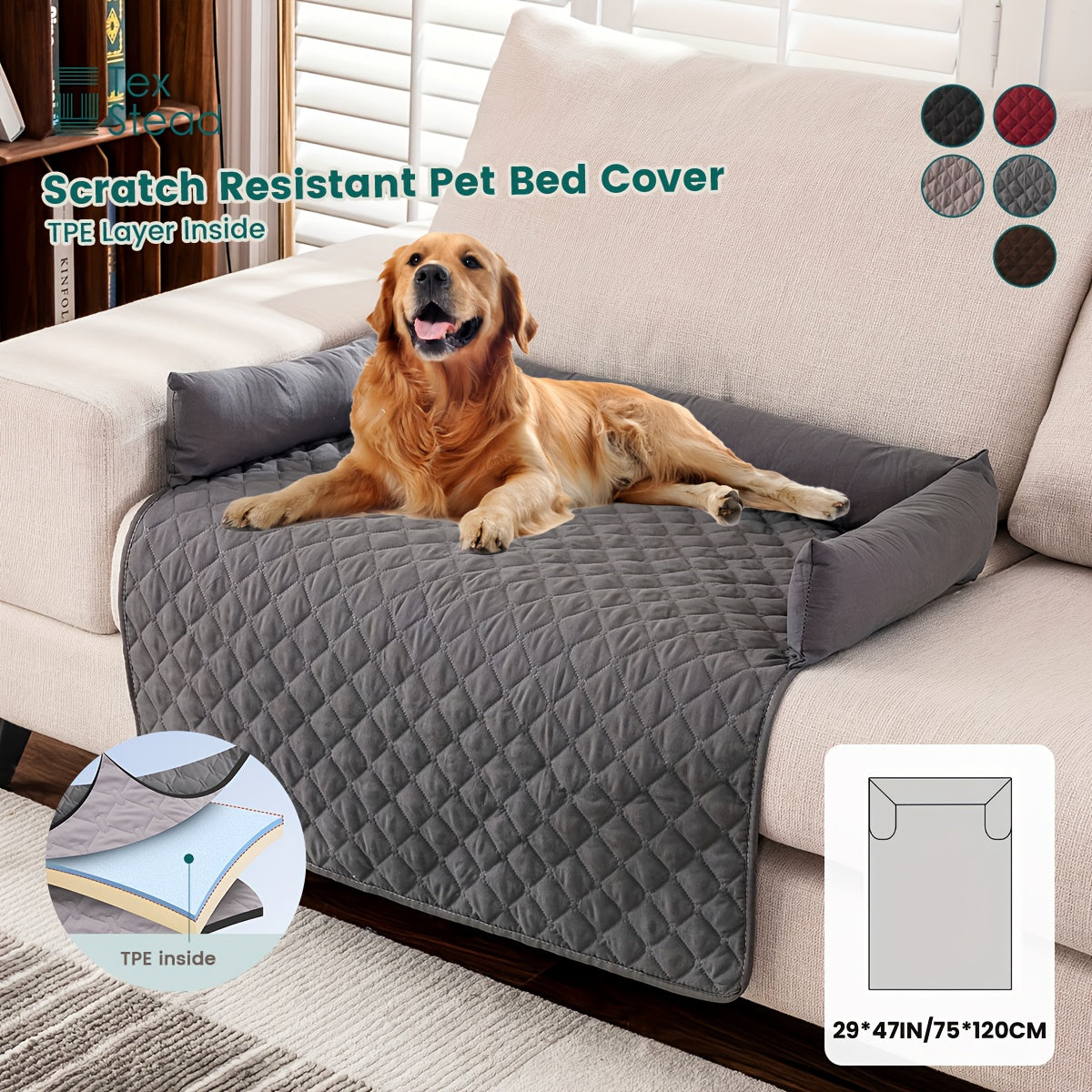 Canapé-lit pour animaux et protection de canapé avec coussins traversins, housse de meuble lavable et antidérapante pour chiens et chats – Housse de canapé douce et confortable pour animaux avec rebords surélevés pour canapé, causeuse et fauteuil