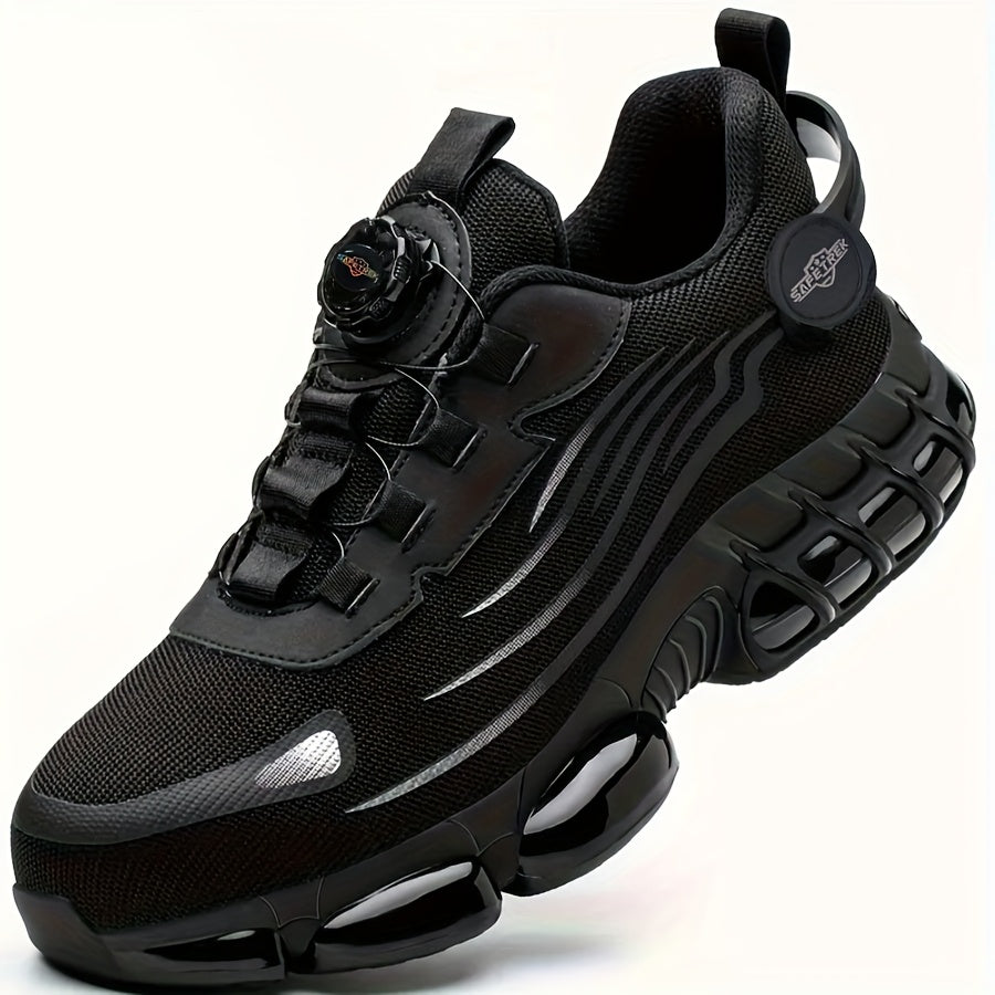 Chaussures de sécurité à embout d'acier pour hommes et femmes – Baskets de protection légères et respirantes avec semelle antidérapante, bout rond, coupe basse – Idéales pour la construction, l'entrepôt, l'extérieur et le camping (Noir/Gris, US 5–12,5)