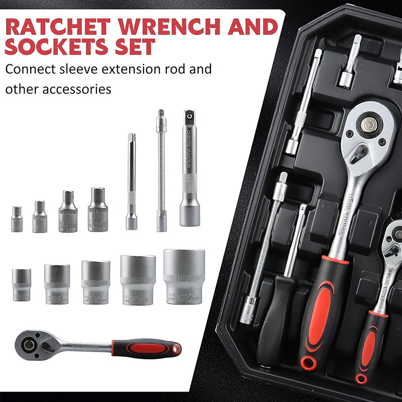 Ensemble d'outils professionnels de 52 pièces - Acier au chrome-vanadium, boîte à outils portable pour réparations domestiques et automobiles, kit d'outils à main multifonction pour passionnés et professionnels, cadeau idéal pour homme