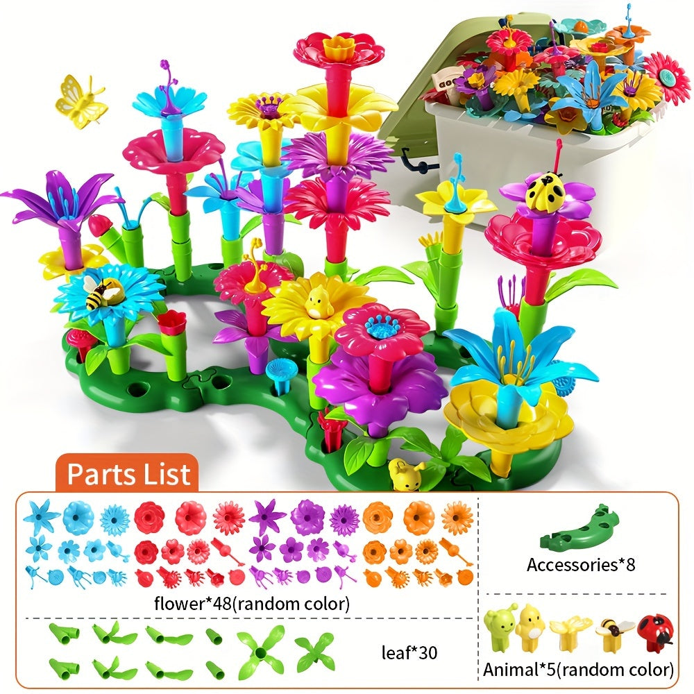 Jeu de construction de fleurs à assembler pour enfants 64/91 pièces – Kit de création de bouquet de fleurs DIY, couleurs aléatoires, jouet éducatif STEM créatif, cadeau d'Halloween, de Thanksgiving et de Noël pour les 3 ans et plus