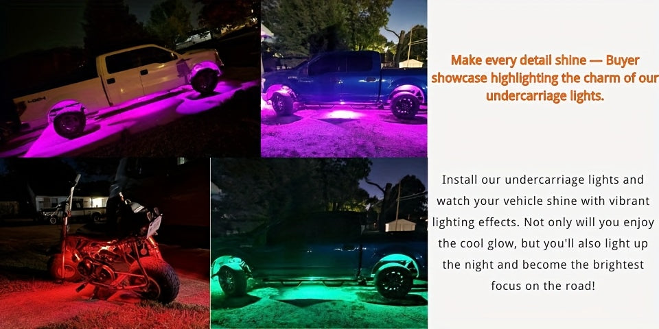 Kit de lumières LED RGB pour camions et pick-ups – Activation sonore, contrôle par application et télécommande, éclairage néon multicolore pour châssis, 9 grosses ampoules LED, 4/6/8/10 modules d'éclairage de bas de caisse