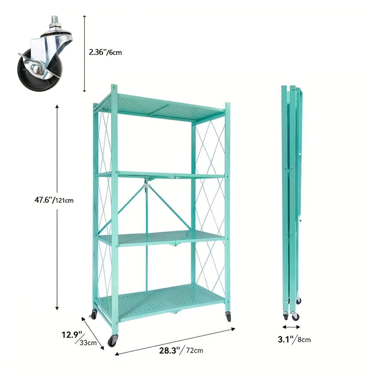 Heavy Duty Folding Storage Rack with Wheels β 3/4/5-Tier Portable Floor-Standing Shelf, No Assembly Required, for Home, Office, Bedroom & Dorm, 4 Colors Available