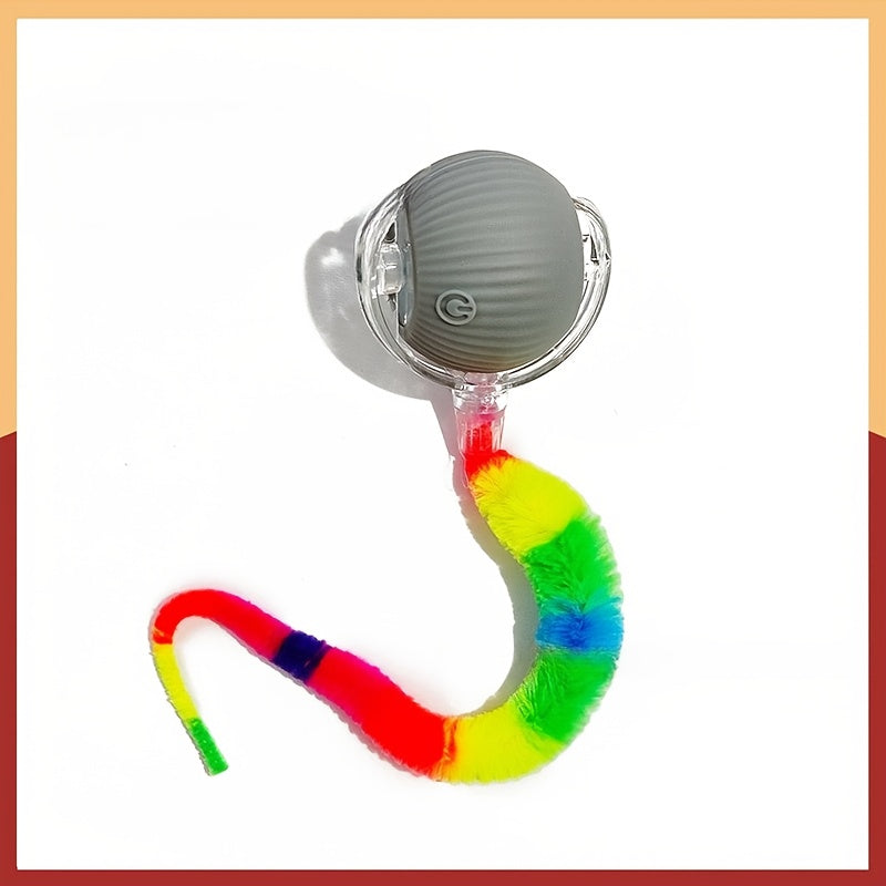 Jouet balle roulante automatique pour chat, rechargeable par USB, lumineux, intelligent et auto-divertissant, en plastique résistant aux morsures avec queue en forme de chenille pour chats et chatons d'intérieur, version améliorée de deuxième génération