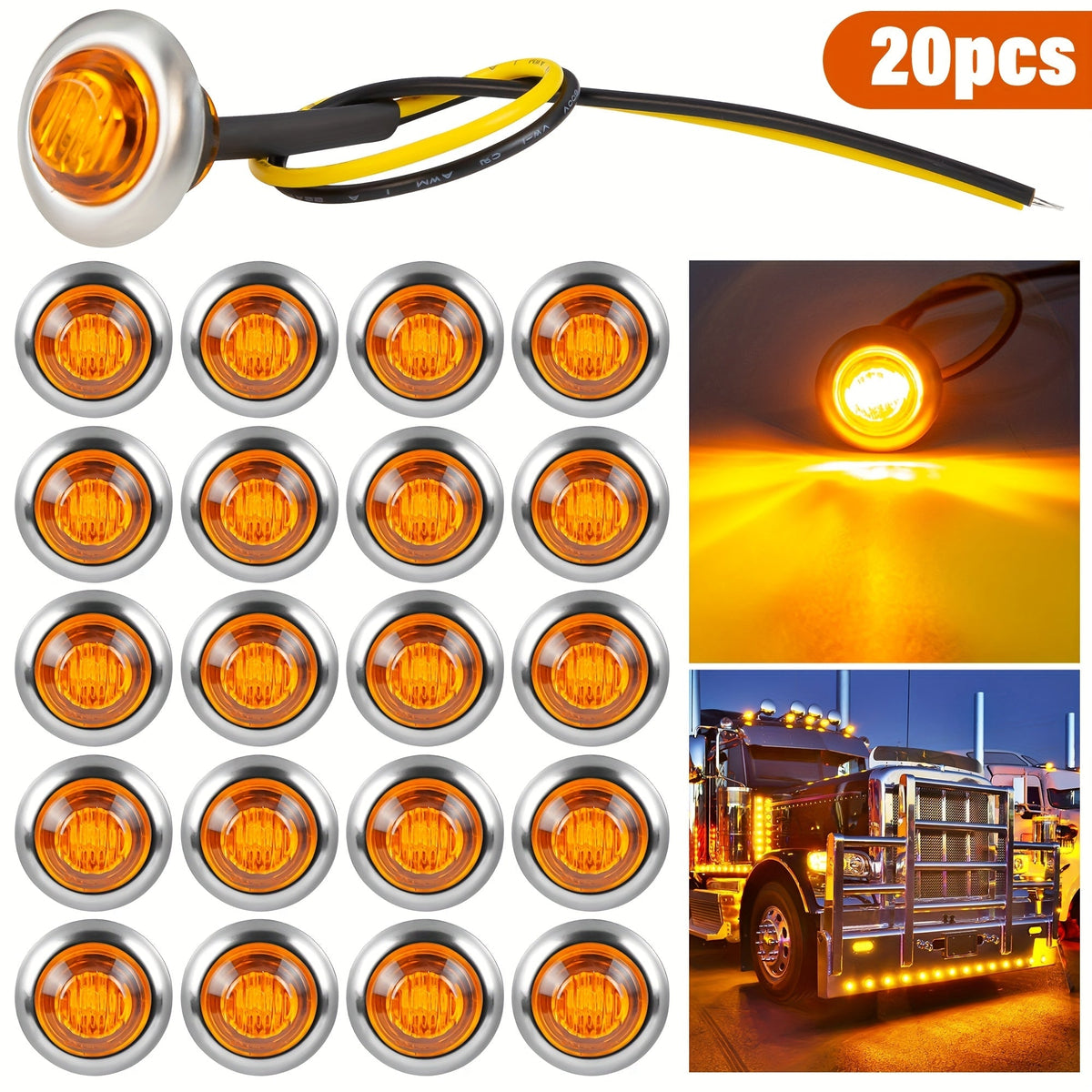 Lot de 20 feux de courtoisie LED pour bateau, 12 V CC, 3 LED, feux de gabarit latéraux pour tableau arrière, poupe et pont de yacht, feux de navigation ronds submersibles en rouge, vert, bleu, blanc et jaune, base en acier inoxydable