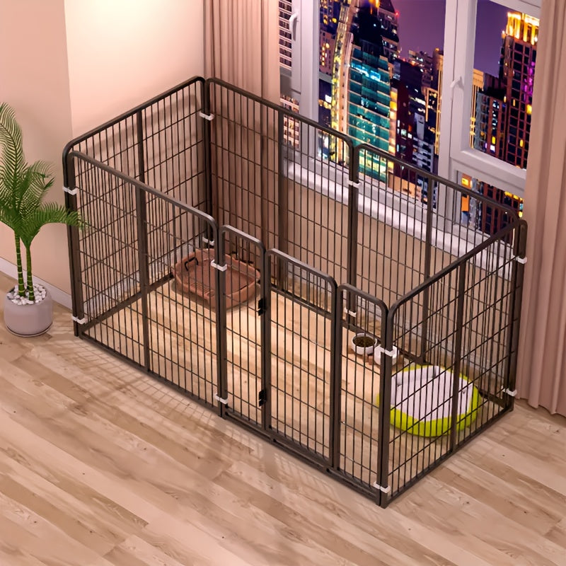 Enclos pour chien d’intérieur en acier inoxydable – Parc pour animaux multifonction avec zones de repos, de jeu et d’apprentissage de la propreté pour petits et moyens chiens, pré-assemblé pour une installation facile, noir ou blanc