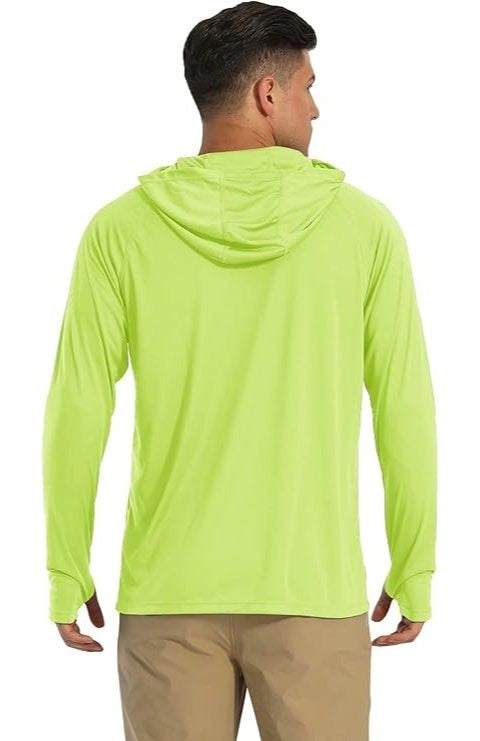 Lot de 3 sweats à capuche de protection solaire UPF 50+ pour homme, manches longues, évacuation de l'humidité, séchage rapide, respirant, t-shirt de performance pour randonnée, pêche, course à pied – Tailles S à XXXL, jaune fluorescent