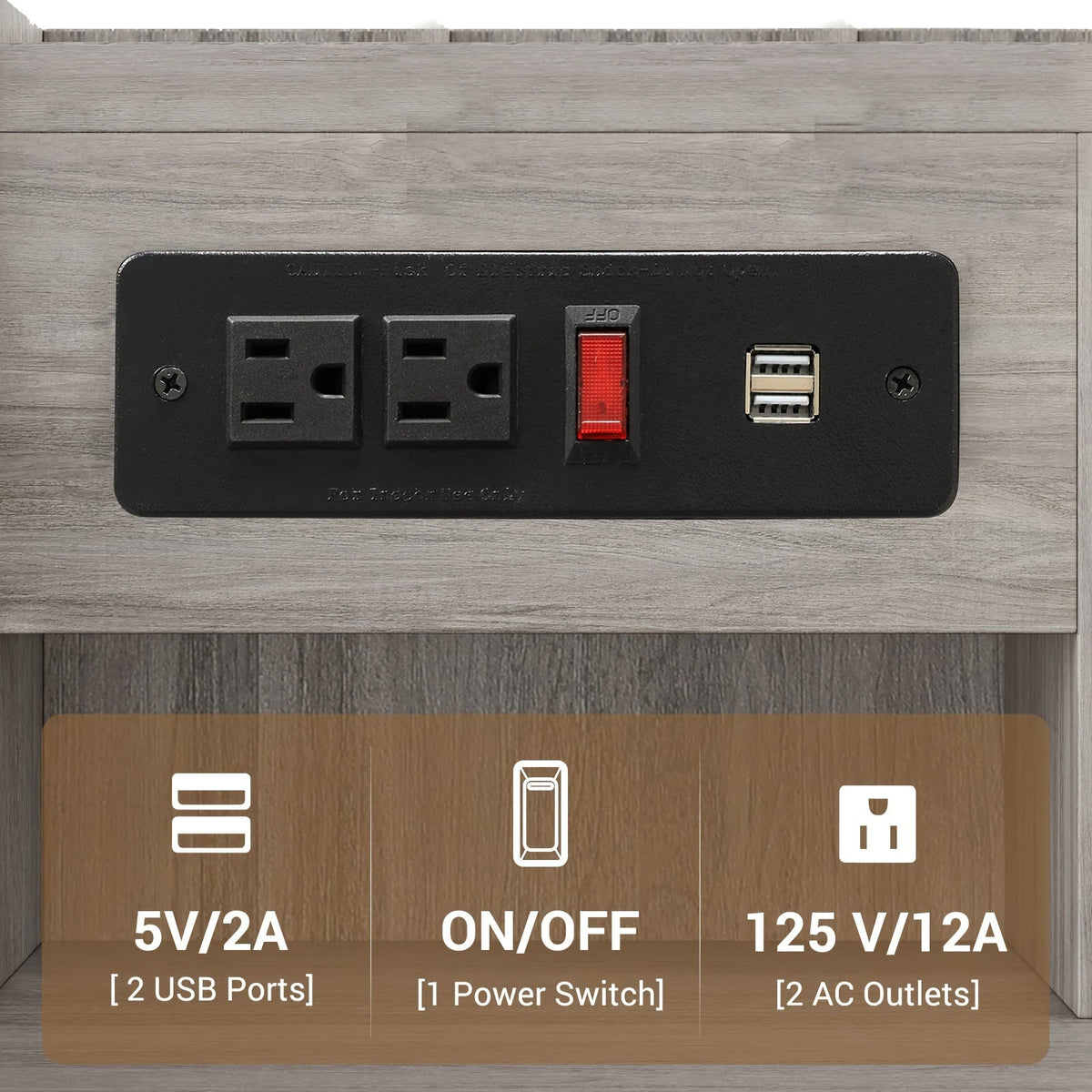 Table de chevet avec station de charge – 2 ports USB et 2 prises, étagère et 3 tiroirs, bout de canapé pour chambre, salon et bureau, gris ou blanc