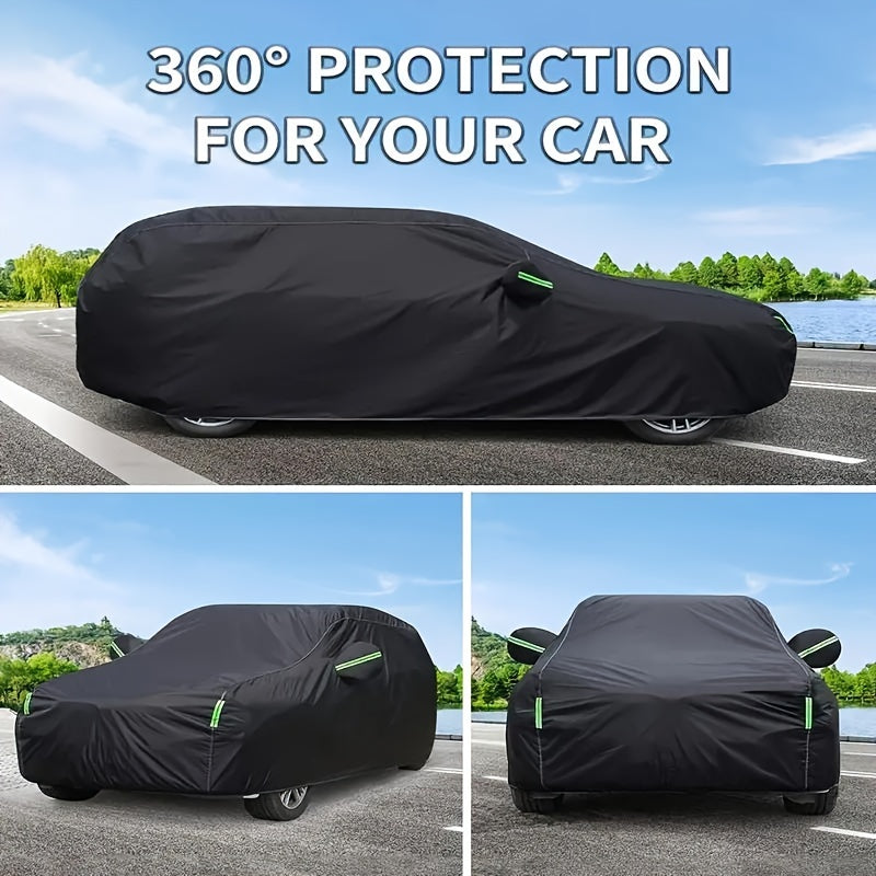 Housse de protection imperméable pour berline et SUV – Protection UV toutes saisons, bouclier contre la pluie, la neige et la poussière, tissu Oxford 190T épais, convient aux voitures de 465 à 549 cm, sac de rangement inclus – Noir