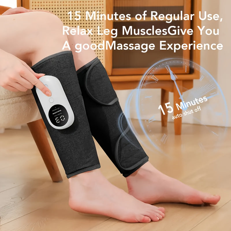 Masseur de jambes à compression d'air sans fil, 3 intensités, soulagement pour mollets, cuisses, pieds et genoux, appareil rechargeable et portable pour la maison, le bureau et les voyages, gris noir