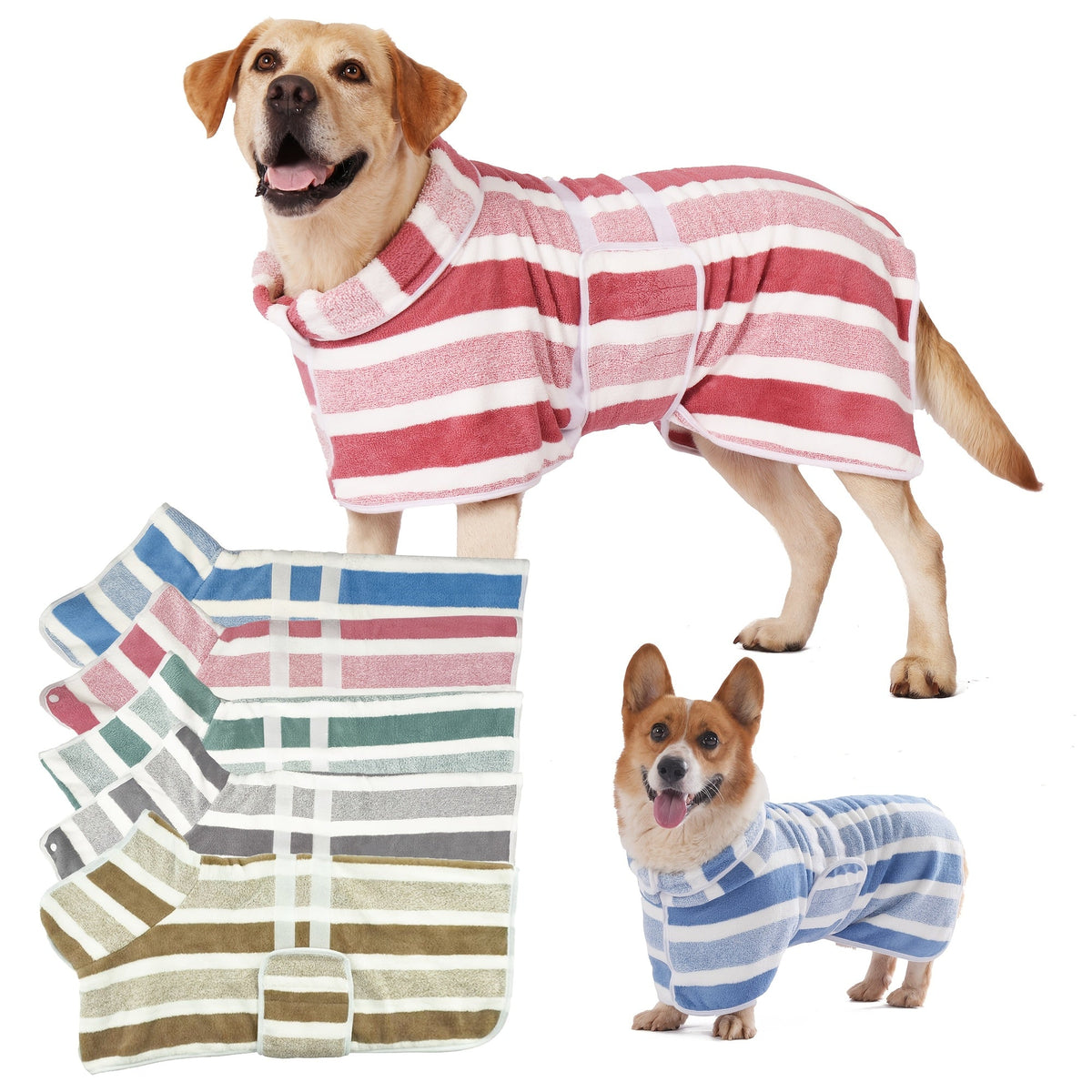Peignoir de bain séchage rapide pour chiens, serviette enveloppante pour chiens de petite, moyenne et grande taille, fermeture à boutons-pression réglable, robe de séchage toutes saisons après le bain, peignoir pour animal lavable en machine