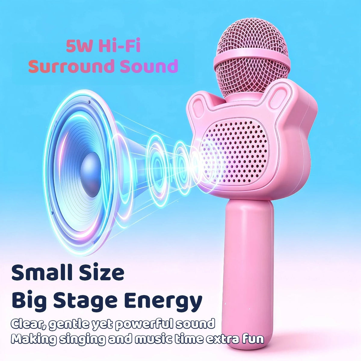 Microphone karaoké sans fil 5-en-1 avec haut-parleur intégré, lumières LED et changeur de voix – Micro de chant Bluetooth portable pour fêtes, réunions de famille, voyages et activités en plein air, 10 couleurs