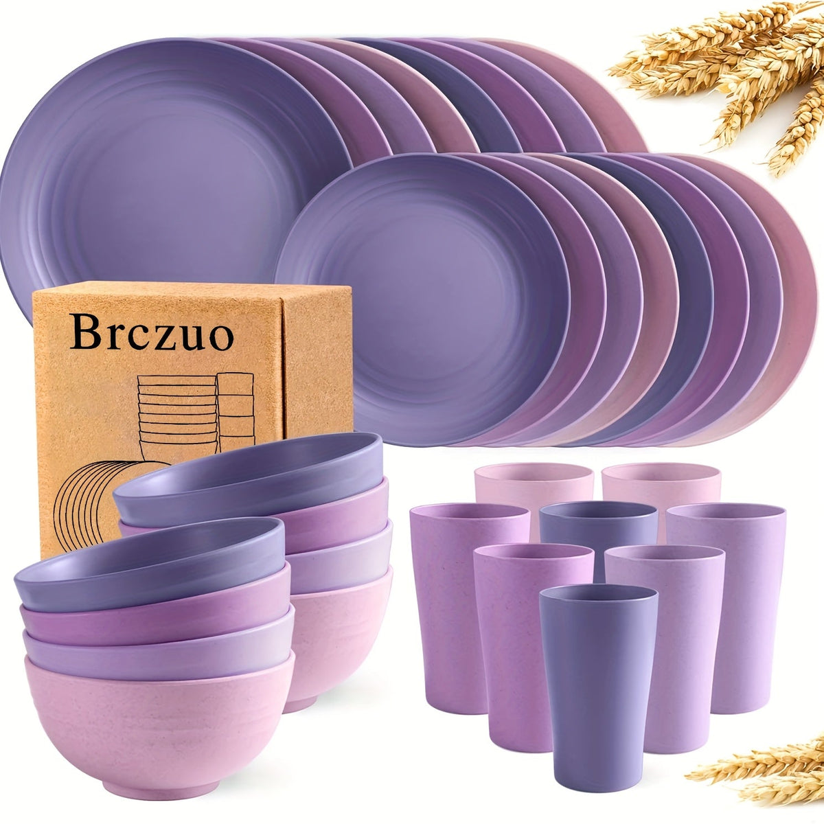 Black Wheat Straw Tableware Set β 16/32 Piece Unbreakable Eco-Friendly Plates Dessert Plates Bowls & Cups for 4-8 People, Outdoor Camping Party Wedding Halloween Kitchen Accessories