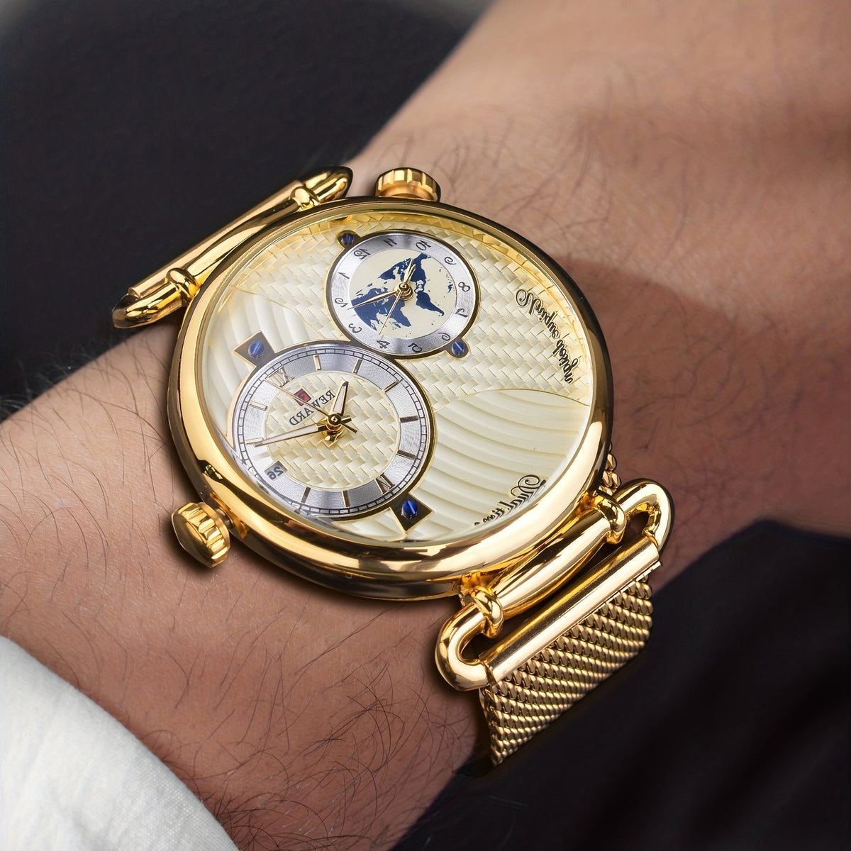 Montre à quartz vintage classique pour homme – Montre habillée élégante à cadran doré avec coffret cadeau, garde-temps analogique pour le travail, les occasions formelles et spéciales