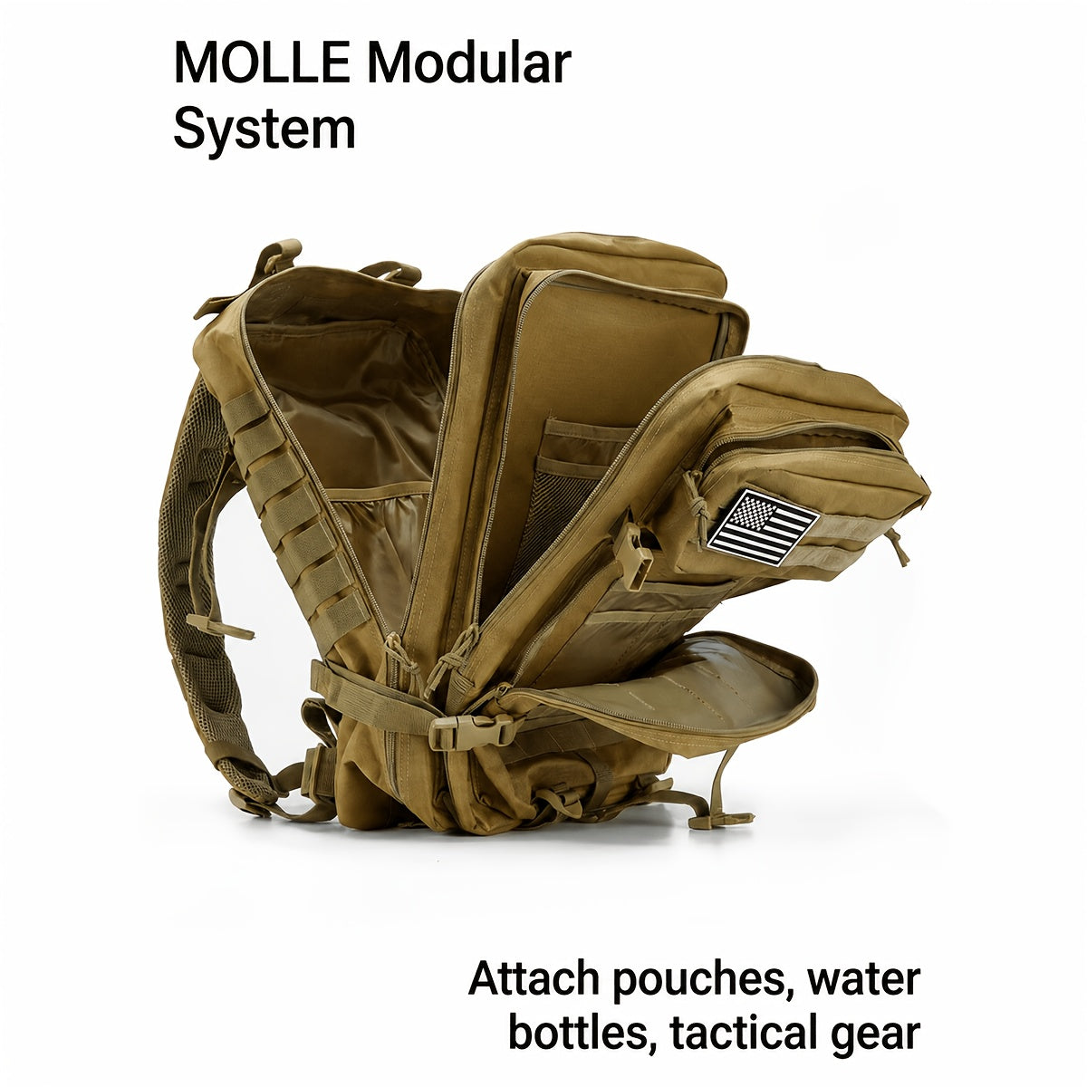 Sac à dos de randonnée tactique 45 L pour 3 jours – Sac multifonction pour le camping, le trekking et la chasse avec fermeture zippée, sac de sport durable pour hommes et femmes, noir, vert, kaki