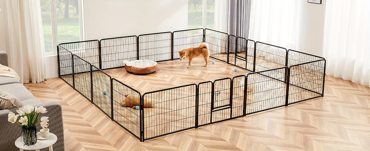 Parc pour chiens 8 ou 16 panneaux, chenil en métal à monter soi-même avec porte pour grands, moyens et petits chiens – 24, 32, 40 pouces, enclos pour chiots intérieur/extérieur, facile à assembler et à déplacer
