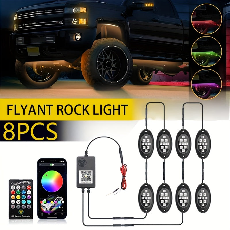 Kit de lumières LED RGB pour camions et pick-ups – Activation sonore, contrôle par application et télécommande, éclairage néon multicolore pour châssis, 9 grosses ampoules LED, 4/6/8/10 modules d'éclairage de bas de caisse
