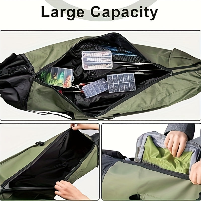 Sac de pêche grande capacité, pliable et durable, étui de transport multifonction pour cannes à pêche avec deux plombs, pouvant contenir plusieurs cannes, organisateur de matériel pour pêche en eau douce et en mer