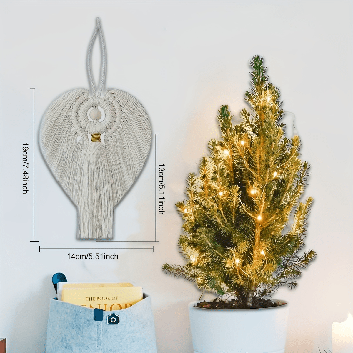 Kit de décoration ange en macramé 3 pièces, accents dorés, décoration murale bohème, décoration de Noël pour la maison, cadeau artisanal pour maman et filles, exposition hivernale