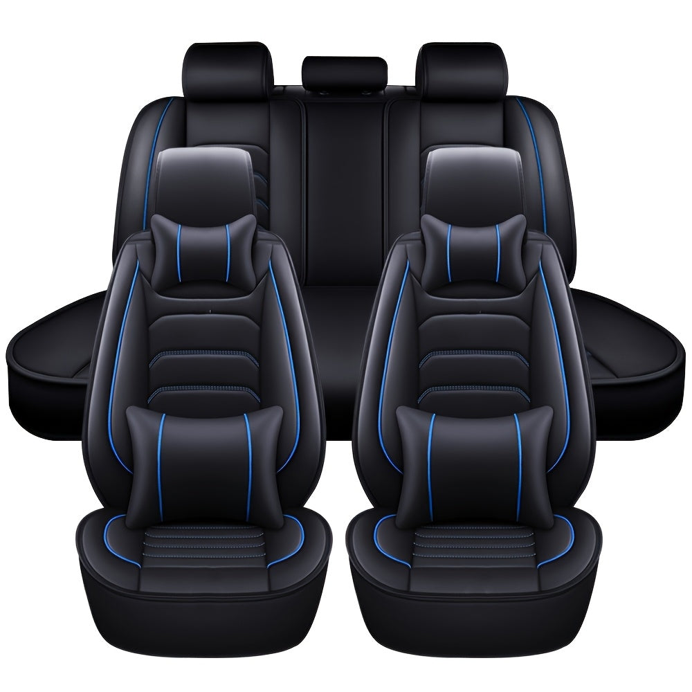 Housses de siège auto en similicuir, ensemble complet 5 places – Protection intégrale 360° imperméable, rembourrage en mousse souple, revêtement antidérapant, ajustement universel pour voitures, camions, berlines et SUV, 6 couleurs disponibles