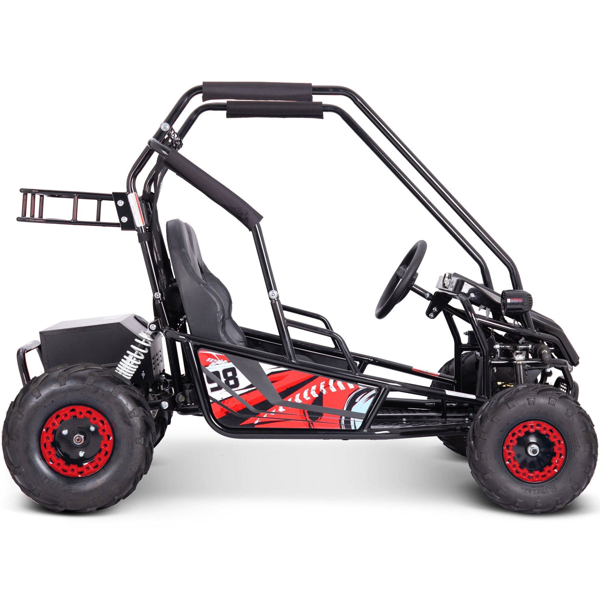 Go-kart électrique biplace MotoTec Mud XL 60V 2000W – Suspension intégrale, harnais 4 points, haut-parleurs Bluetooth, capacité de 181 kg (400 lb), marche avant et arrière, go-kart tout-terrain pour enfants et famille